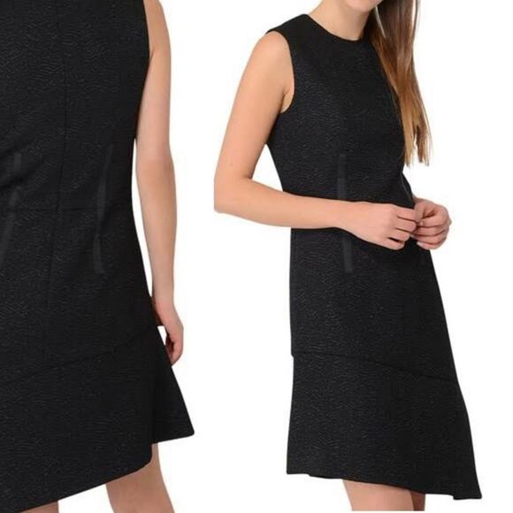 Carven size 6 Mini Dress $348 Black Asymmetrical Textured Sleeveless Ruffle Hem - Picture 1 of 12